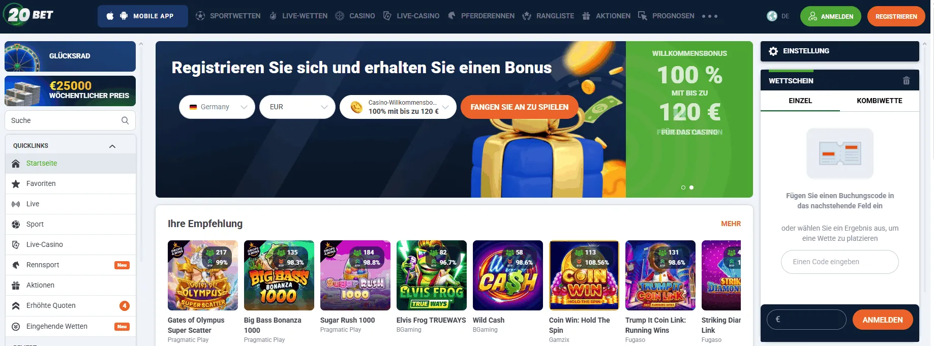 20Bet Casino Startseite